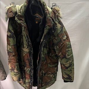 Superdry Green and Brown Camouflage Parka